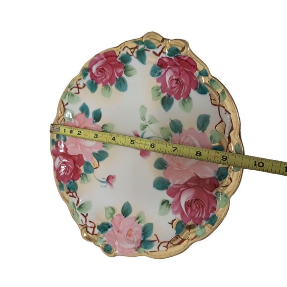 Vintage Hand Painted Porcelain Floral Roses 9.5" Luncheon Salad Dinner Plate - Picture 2 of 12